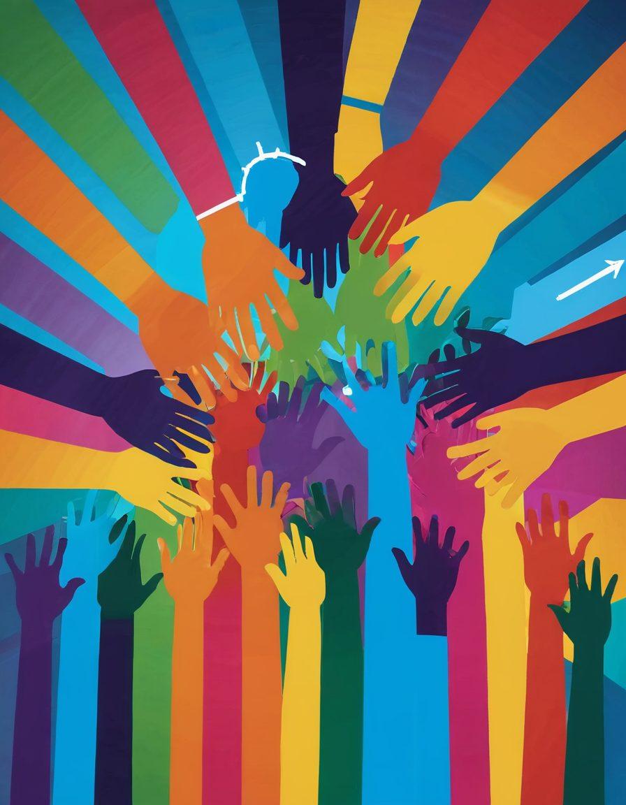 A vibrant community gathering with diverse individuals engaged in various activities, showcasing collaboration and enthusiasm. Include visual elements representing networking, support, and growth, such as hands shaking, lightbulbs, and upward arrows. The backdrop features a colorful banner that reads 'Membership Benefits'. Bright and energizing atmosphere that conveys opportunity and connection. super-realistic. vibrant colors. 3D.